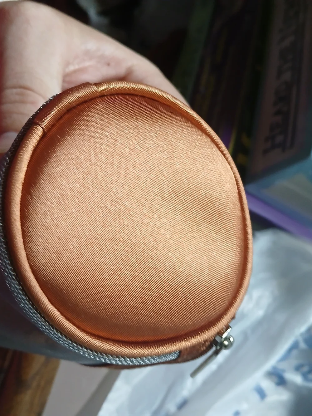Compact Gray and Copper Baby Accessory Bag